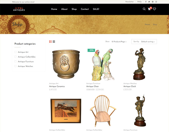 Antiques Product Based Website