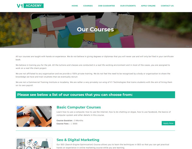 Website For Web Design & Development Courses