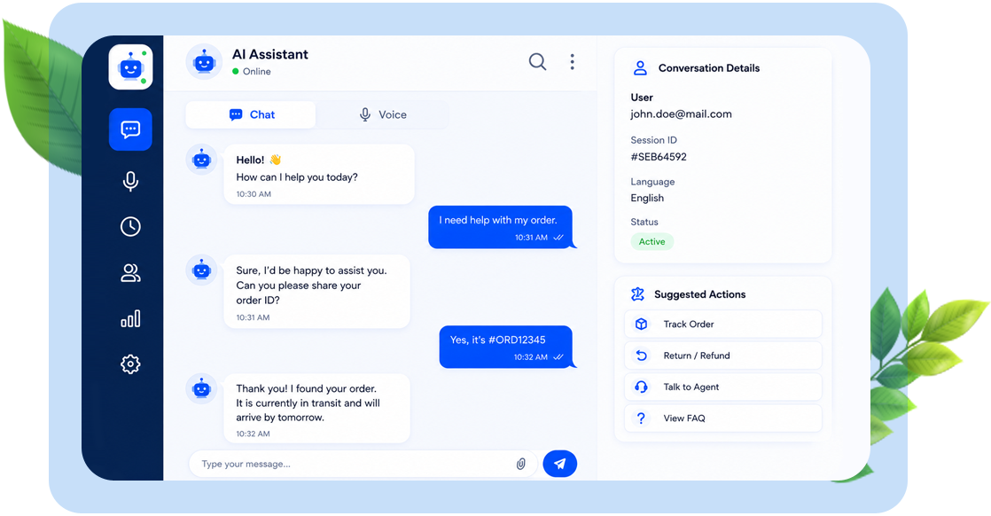 AI chatbot and voice assistant interface dashboard
