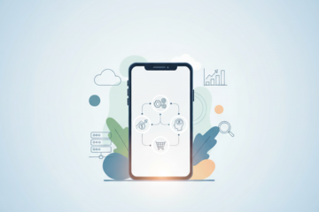 Illustration of mobile app development process for business growth.