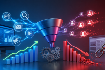 Business analysing poor digital marketing performance and customer loss trends